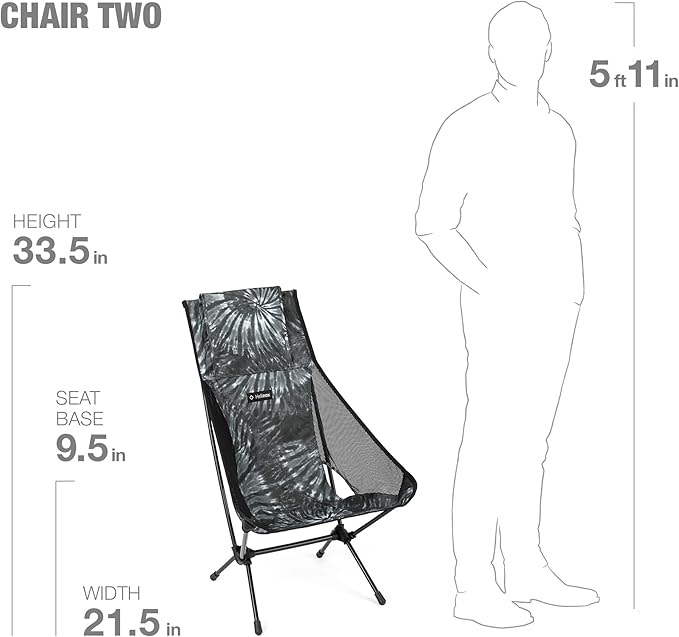 Helinox Chair Two Ultralight, High-Back, Collapsible Camping Chair, Black Tie Dye, with Pockets