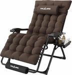 Amopatio Oversized Zero Gravity, 33in Reclining Camping Lounge Chair Upgraded Lock, Footrest, Cup Holder, Removable Cushion, Headrest Folding Patio Recliner