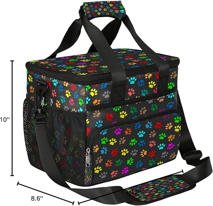 Pardick Insulated Lunch Bag, Colorful Dog Paw Print Reusable Lunch Box Leakproof Cooler Tote Bag Large Lunchbox Freezable Lunch Bag with Adjustable Shoulder Strap for Women Men Picnic Work Beach