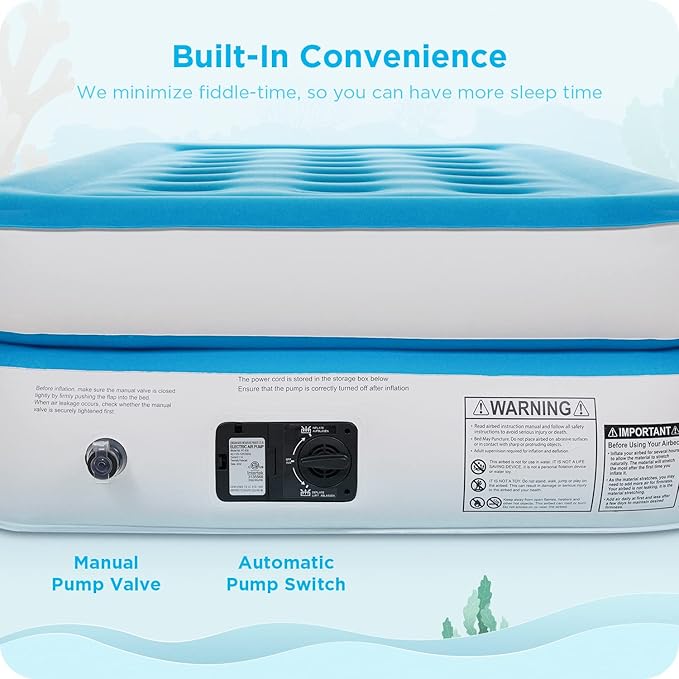 Ciays Air Mattress with Built-in Pump, Blow Up Mattress with Carrying Bag for Home and Camping, Flocked Top Inflatable Air Bed for Guests, Family