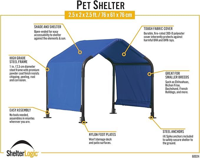 ShelterLogic 2.5' Outdoor Pet Shade, Versatile Pet Canopy Tent for Small-Breed Dogs, Cats, Small Animals and Livestock, Blue