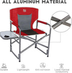 TIMBER RIDGE Lightweight Oversized Camping Chair, Aluminum Directors Chair with Side Table for Outdoor Camping, Lawn, Picnic and Fishing, Supports 400lbs, Red 2PCS