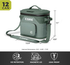 CORE Magnetic Leak Proof Soft Cooler with Waterproof Zipper | Insulated Bag Portable Ice Chest Box | Best Soft Cooler for Food & Beverages for Tailgating, Car Camping, Travel, and Family Beach Picnics