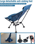 WildCall Lightweight Folding High Back Camping Chair with Head Support, Compact Beach Chair with Anti-Sinking Large Feet and Three Tilt Angles Adjustment