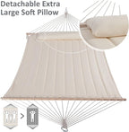 SUNCREAT Double Hammock for 2 Person, Extra Large Outdoor Portable Hammock with Hardwood Spreader Bar, Soft Pillow, 475 lbs Capacity, Beige
