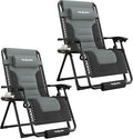 UDPATIO Zero Gravity Chair Oversized Outdoor Anti Gravity Chairs Indoor Patio Lounge Folding Adjustable Chair with Cup Holder, Foot Pad & Padded Headrest, Supports 500lbs (2, Black/Gray, 29in)