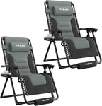 UDPATIO Zero Gravity Chair Oversized Outdoor Anti Gravity Chairs Indoor Patio Lounge Folding Adjustable Chair with Cup Holder, Foot Pad & Padded Headrest, Supports 500lbs (2, Black/Gray, 29in)
