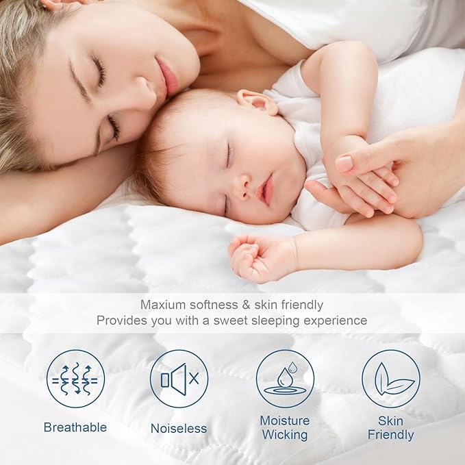 2 Pack Full Size Mattress Protector Pad Waterproof Quilted, Breathable & Cooling Full Mattresses Pad Cover Fitted with Deep Pocket Up to 14" for Double Bed, (White)