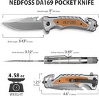NedFoss DA169 Pocket Knife for Men Women, 4 in 1 Pocket Folding Tactical Knives, Survival Knife with Seat Belt Cutter, Glass Breaker, Bottle Opener Camping Knives, Cool Hunting knife for Men Knives, Mens Stocking Stuffers Fathers Day Gift for Dad (Grey)