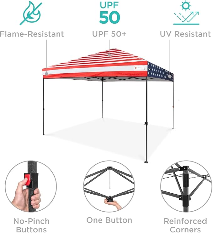 Best Choice Products 10x10ft Pop Up Canopy Tent, Outdoor Shade, 1 Person 1 Minute Set Up, Carry Case, 4 Weight Bags - American Flag