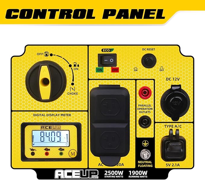 Aceup Energy 2500 Watt Gas Inverter Generator, Portable Generator Quiet for Home use, Camping, EPA Compliant