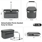 ALLCAMP Picnic Basket - 2 Ice Box Included 32L Insulated Cooler, Thickening Foldable Picnic Basket with Removable Baskets & Sewn-in Frame, Basket for House Warming Gifts New Home(Smoke Gray)