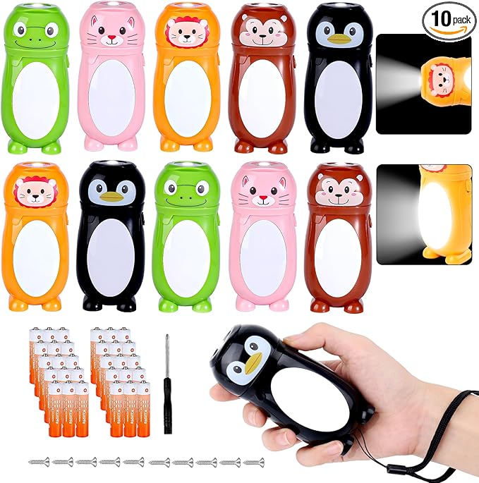 KunHe 10 Pack Animal Flashlights 2 in 1 Camping Lantern Flashlights Christmas Stocking Stuffers Small Flashlight Party Favors Halloween Christmas Gift for Girls Boys