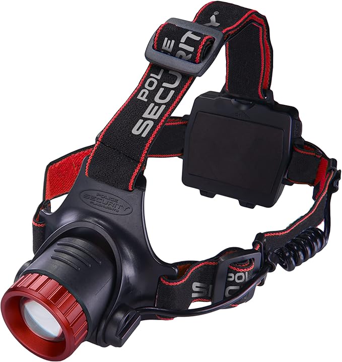 Police Security Lookout Headlamp - 1000 lumens - pivoting Base, Slide Focus —Perfect for Hands-Free Activities, Outdoor Adventures or Emergency situations - Comfort no-Slip Strap, 3 - Modes