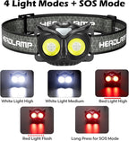 Lsnisni Headlamp Rechargeable,Ultra-Light Bright LED Kids Headlamp with Red Light, Head lamp for Adults and Kids with 5 Modes, Waterproof Forehead Flashlight for Camping Outdoor Hiking Running