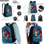 Rnyleeg Fire Pickleball Backpack for Kids 6-8 with Lunch Box Funny Boys Backpack Set Lightweight Book Bag Set 3-in-1 for Elementary Students Back to School Gifts