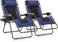 MFSTUDIO Zero Gravity Chairs Set of 2, XL Oversized Outdoor Anti Gravity Chair, Patio Lounge Folding Adjustable Chair with Cup Holder & Padded Headrest, Support 400lbs,Navy Blue