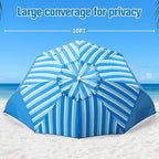 Beach Shelter Umbrella Premiere UPF 50+ Umbrella Shelter for Sun and Rain Protection for Adult (10-Foot,Blue Stripe)
