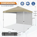 EAGLE PEAK Commercial Canopy 10x10 Pop Up Canopy Tent with 1 Sidewall, Easy Setup Heavy Duty Instant Event Shelter for Vendors & Markets, Outdoor Sun Shade, Light Beige