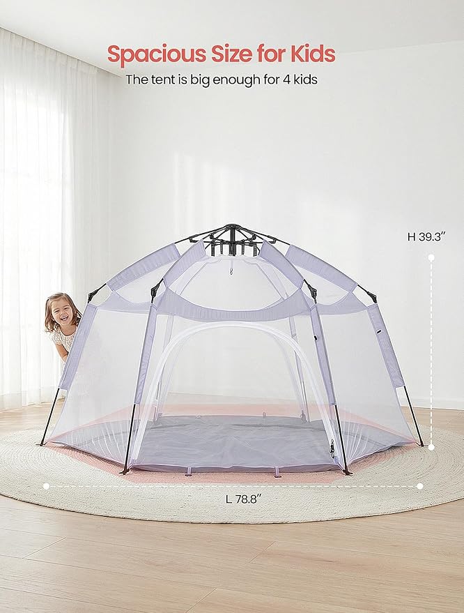 Portable Large Pop Up Kids Indoor Outdoor Tent with Canopy UV Cover,Thick Removable Floor for Sleeping Or Beach Shelter (Lilac)