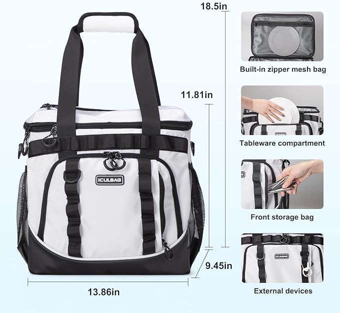 Soft Travel Coolers Bags Insulated Cooling 16hour for Camping Hiking Beach Travel Soft Sided Insulated Cooler Bag 20/48Cans for Women Men