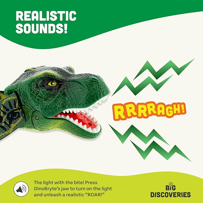 Big Discoveries Original DinoBryte LED Headlamp Roaring T-Rex Dinosaur Head Lamp for Kids | Dino Toy Headlight Flashlight for Boys, Girls, or Adults