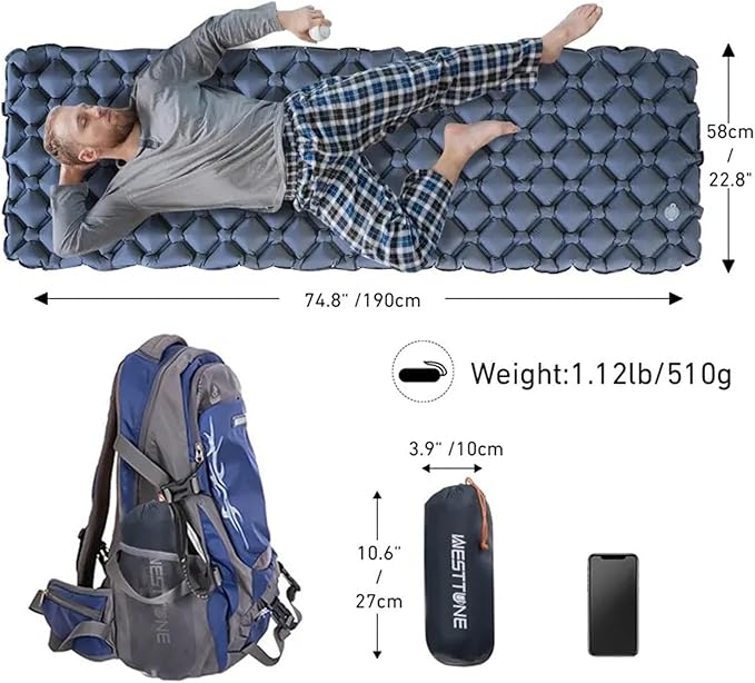 Ultralight Inflatable Camping Sleeping Pad - Portable Outdoor Air Cushion for Hiking Travel Backpacking(HS1-180mm)