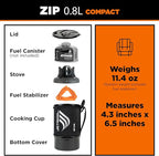Jetboil Zip 0.8L Portable Fast Boil Stove with Easy-Turn Knob Igniter for Backpacking and Camping, Propane/Isobutane Burner