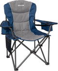 KingCamp Oversized Camping Folding Chair, Heavy Duty 450 LBS with Lumbar Support, Padded seat with Cup Holder&Cooler Bag, Ideal for Camp, Fishing, Sports Event, Backyard, Patio, Lawn(Blue/MediumGrey)