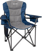 KingCamp Oversized Camping Folding Chair, Heavy Duty 450 LBS with Lumbar Support, Padded seat with Cup Holder&Cooler Bag, Ideal for Camp, Fishing, Sports Event, Backyard, Patio, Lawn(Blue/MediumGrey)