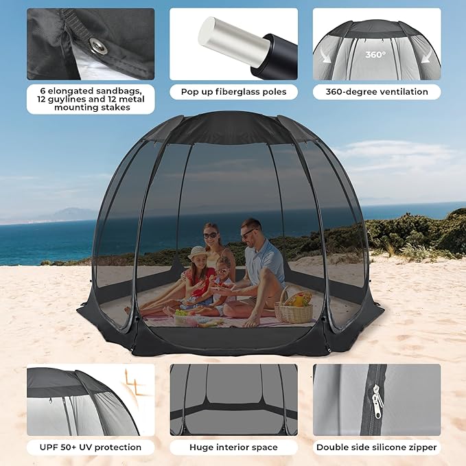 Alvantor Pop Up Screen House Gazebo with Mosquito Netting, Instant UV Resistant Sun Shelter for Patio & Backyard, Portable Canopy Tent for 2-10 Person