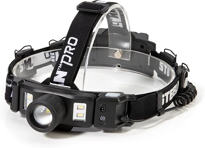 Steelman Pro Rechargeable Focusing Spotlight Headlamp, Motion-Sensing, Rear Safety Light, Pivoting Head, Up to 260 Lumens of Brightness