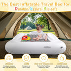 Inflatable Kids Travel Bed - Portable Comfortable Air Mattress with 3 Sides Safety Bumpers - Blow Up Bed for Camping & Travel (53 Inches)