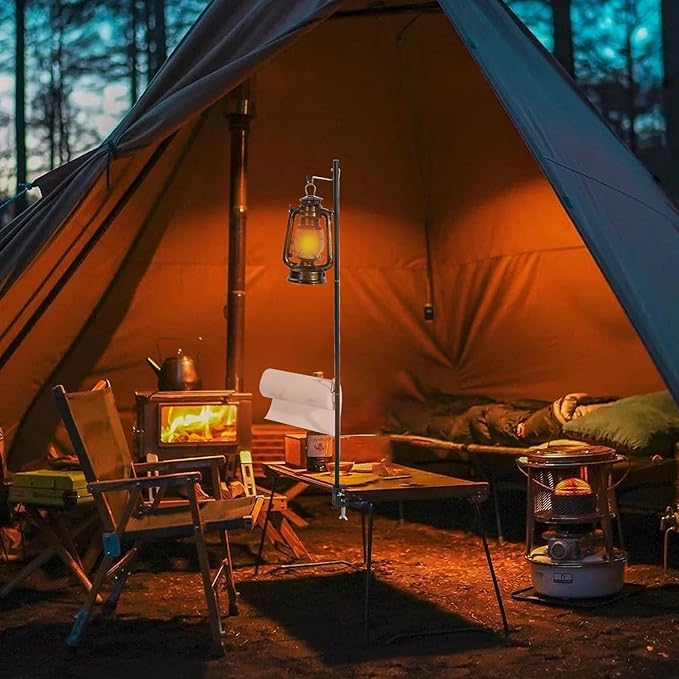 REDCAMP 72in Tall Collapsible Camping Lantern Stand Pole with Stakes and Hooks, Ultralight Portable Folding Aluminum Alloy Lamp Poles for Camping Tables Outdoor Picnic Fishing, Black