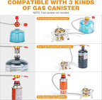 WADEO 6800W Windproof Camping Gas Stove, Small Camping Stove with Piezo Ignition, 1LB Propane Tank Adapter, Butane Adapter for Outdoor Cooking, Picnic, Camping and Hiking