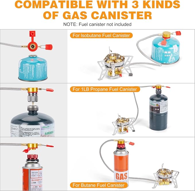 WADEO 6800W Windproof Camping Gas Stove, Small Camping Stove with Piezo Ignition, 1LB Propane Tank Adapter, Butane Adapter for Outdoor Cooking, Picnic, Camping and Hiking