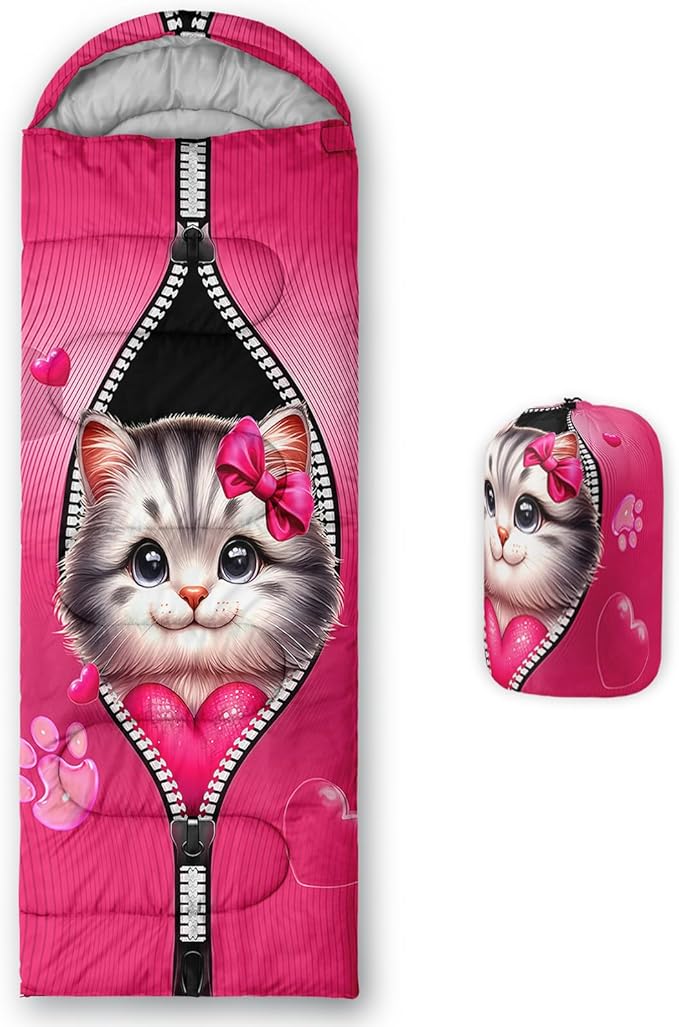 AILONEN Kawaii Panda Sleeping Bags,Lightweight & Waterproof,3 Season Warm & Cool Weather,Dreamy Purple Flower Animal Themed Sleeping Bags for Boys,Girls,Kids,Adults Travelling,Outdoors