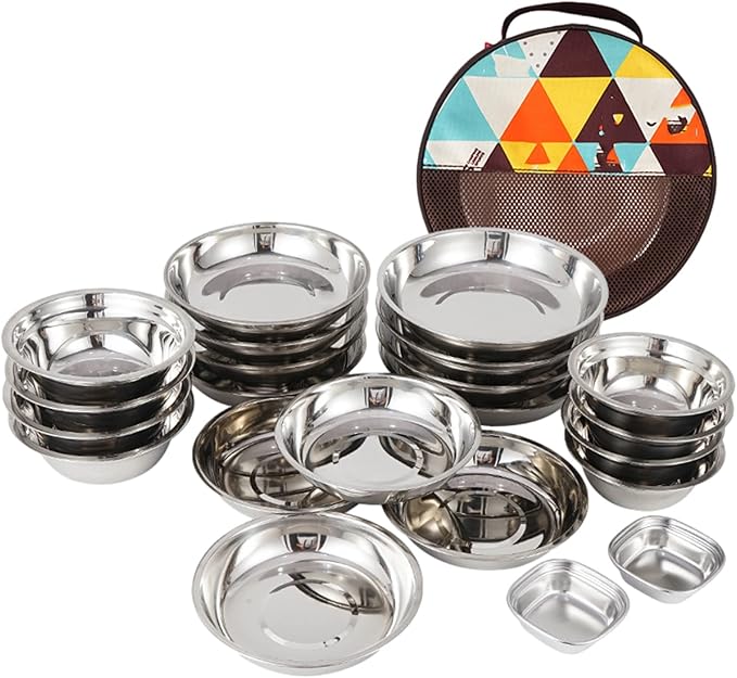 22-piece Portable Dinner Plate Self-driving Barbecue Soup Bowl Dish Set for Outdoor Camping Hiking Tableware