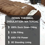 0 Degree Sleeping Bag for Adults 650 Fill Power Down Sleeping Bag for Cold Weather -20F / -8F / 0F / 10F Large Lightweight