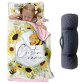 Custom Toddler Nap Mat for Preschool, Personalized Name Kids Sleeping Bag with Yellow Bee Pattern for Daycare, Roll Up Sleeping Mat with Removable Pillow and Soft Dot Minky Blanke for Girls Camping