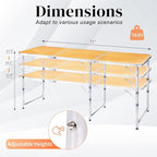 6.0 Ft Folding Portable Camping Table with Three Adjustable Heights, Tri-fold Outdoor Table, Outdoor Camping Kitchen, BBQ, Dining, Picnic, Cooking, Beach, Garden, Yellow