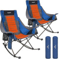 SUNNYFEEL Heated Rocking Camping Chair 2 Pack Fully Padded Patio Folding Chair Portable Oversized Outdoor Rocker High Back Lawn Recliner with Side Pocket Camp Rocker Chairs for Adults 500 LBS Blue