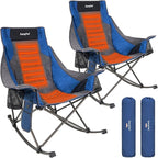 SUNNYFEEL Heated Rocking Camping Chair 2 Pack Fully Padded Patio Folding Chair Portable Oversized Outdoor Rocker High Back Lawn Recliner with Side Pocket Camp Rocker Chairs for Adults 500 LBS Blue