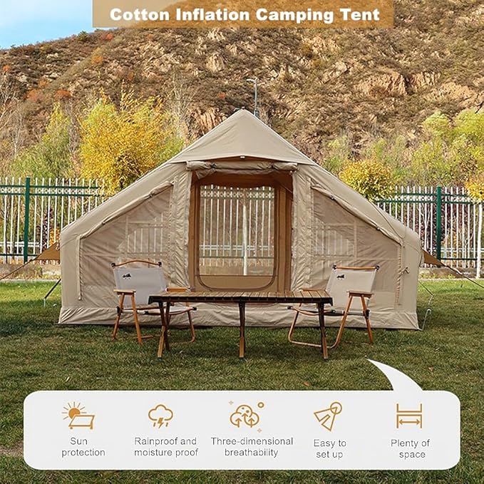 UNIISTRENGH Inflatable Camping Tent, Air Glamping Quick Set Up Waterproof Pop Up Tents with Stove Jack Hole and Carry Bag
