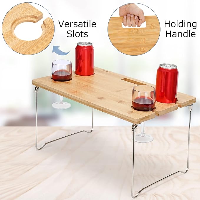Wicker Picnic Basket for 4, 4 Person Picnic Kit, Willow Hamper Service Gift Set with Blanket Portable Bamboo Wine Snack Table for Camping and Outdoor Party