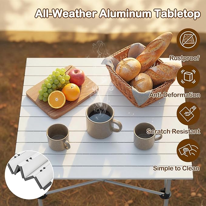 Giantex Folding Roll-up Camping Table, Outdoor Lightweight Aluminium Table for 4, Portable Square Table with Carry Bag for Picnic, Hiking, BBQ, Beach, Tailgating (28"x28"x27.5",Silver)