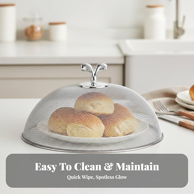 Stainless Steel Mesh Food Cover Plate Serving Cover Multifunctional,Sturdy,Utility,Portable Protector for Home Daily Use, Diameter 28 cm