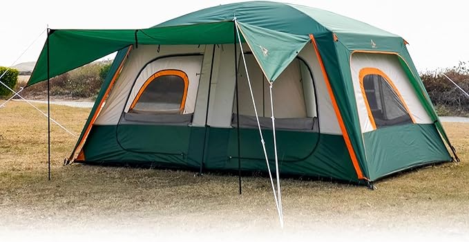 KTT Large Tent 8-10-12 Person,Family Cabin Tents,2 Rooms,2 Doors and 4 Windows with Mesh,Straight Wall,Waterproof,Double Layer,Big Tents for Outdoor,Picnic,Camping,Family Gathering