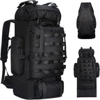 70L/100L Camping Hiking Backpack with Rain Cover, Expandable Large Military Tactical Backpack, Waterproof Molle Racksack Travel Backpacking Daypack for Climbing Trekking (Black)