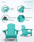 SERWALL Adirondack Chair with Cup Holders - Composite Adirondack Chairs Set of 2 HDPE Outdoor Chairs All Weather Use- Aruba